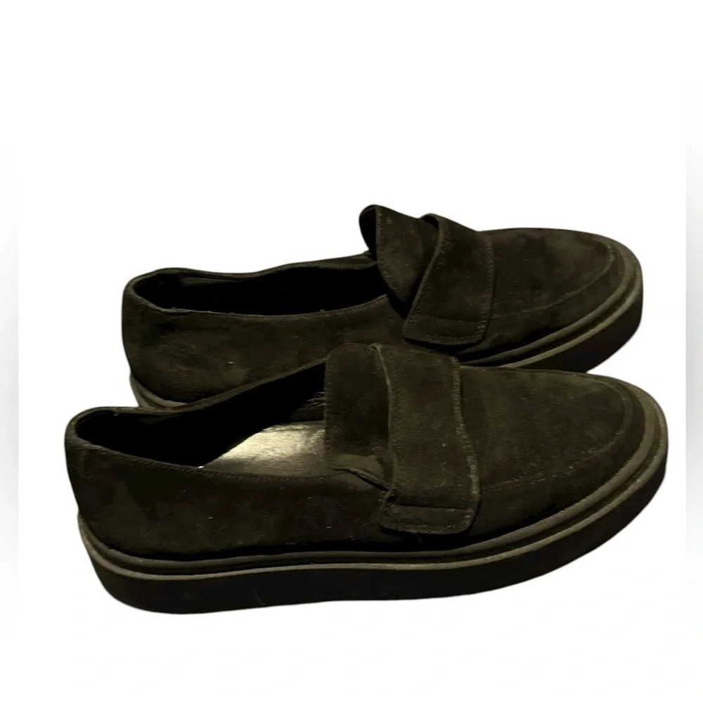 Aquatalia Lorita Genuine Suede Leather Platform Sole Slip-On Loafer Black Sz 6.5